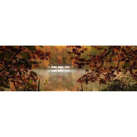 Autumn Bridge Panorama White Modern Wood Framed Art Print by Head, Danny