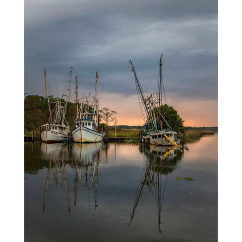 Still Harbor I Black Modern Wood Framed Art Print with Double Matting by Head, Danny