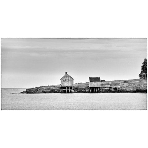 Fishing Shack BandW Gold Ornate Wood Framed Art Print with Double Matting by Head, Danny