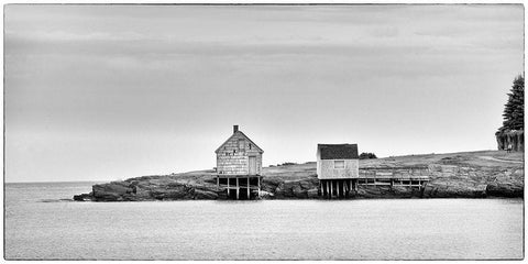 Fishing Shack BandW Black Ornate Wood Framed Art Print with Double Matting by Head, Danny