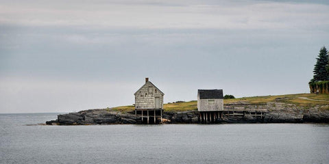 Fishing Shack BandW Black Ornate Wood Framed Art Print with Double Matting by Head, Danny