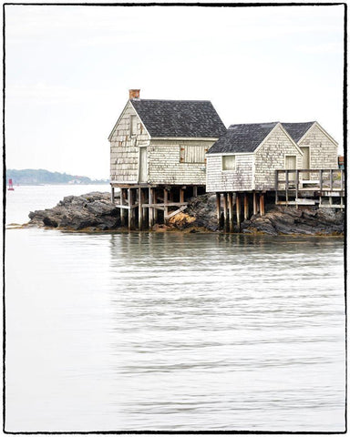 Maine Postcard Black Ornate Wood Framed Art Print with Double Matting by Head, Danny