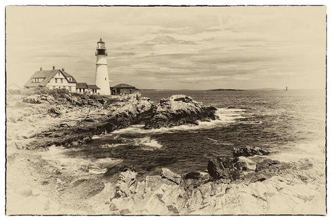 Lighthouse Postcard I White Modern Wood Framed Art Print with Double Matting by Head, Danny