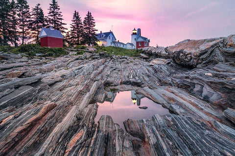 Reflecting Pemaquid White Modern Wood Framed Art Print with Double Matting by Head, Danny