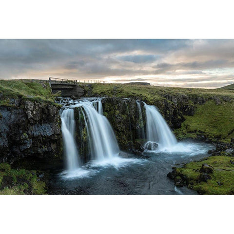 Bridge at Kirkjufellfoss White Modern Wood Framed Art Print by Head, Danny