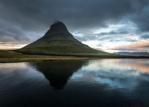 Reflecting Kirkjufell White Modern Wood Framed Art Print with Double Matting by Head, Danny