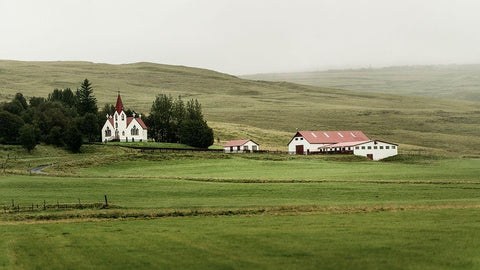 Highland Farm White Modern Wood Framed Art Print with Double Matting by Head, Danny
