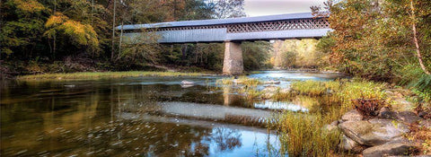 Covered Bridge Panorama White Modern Wood Framed Art Print with Double Matting by Head, Danny