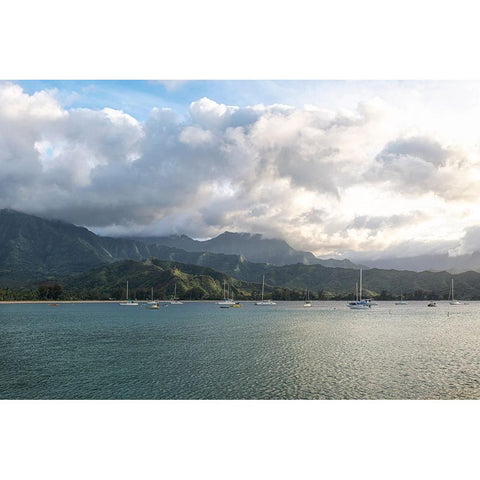 Anchored at Hanalei Black Modern Wood Framed Art Print by Head, Danny