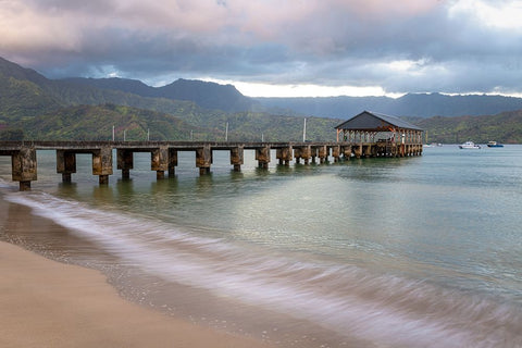 Hanalei Pier II White Modern Wood Framed Art Print with Double Matting by Head, Danny
