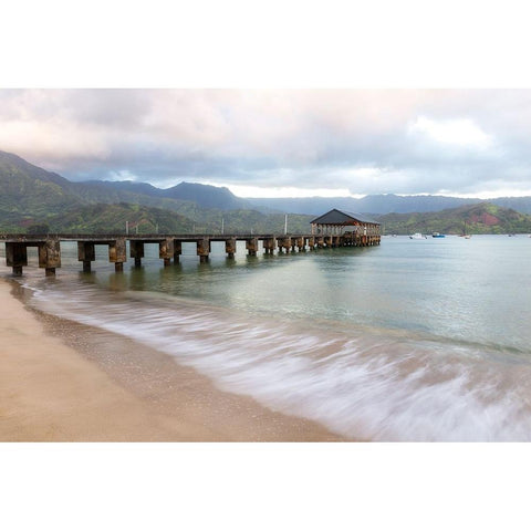 Hanalei Pier II Black Modern Wood Framed Art Print with Double Matting by Head, Danny