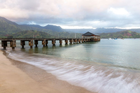 Hanalei Pier II White Modern Wood Framed Art Print with Double Matting by Head, Danny