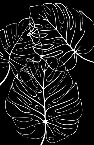 Ink Leaves Black White Modern Wood Framed Art Print with Double Matting by Aesthete