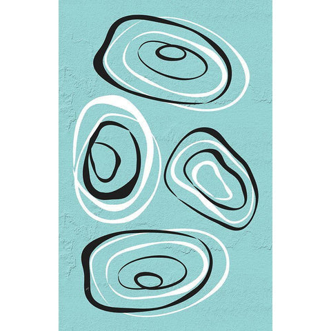 Water Circles Cyan Black Modern Wood Framed Art Print with Double Matting by Aesthete