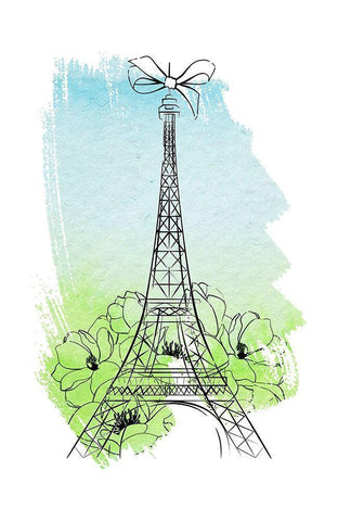 Eiffel Tower White Modern Wood Framed Art Print with Double Matting by Aesthete