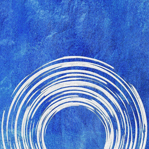 Blue Artsy Cirlces Three White Modern Wood Framed Art Print by Aesthete