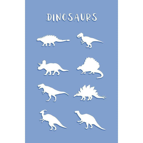 Dinosaurs Blue Black Modern Wood Framed Art Print with Double Matting by Aesthete