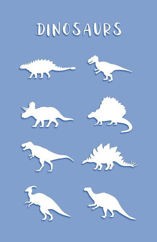 Dinosaurs Blue White Modern Wood Framed Art Print with Double Matting by Aesthete