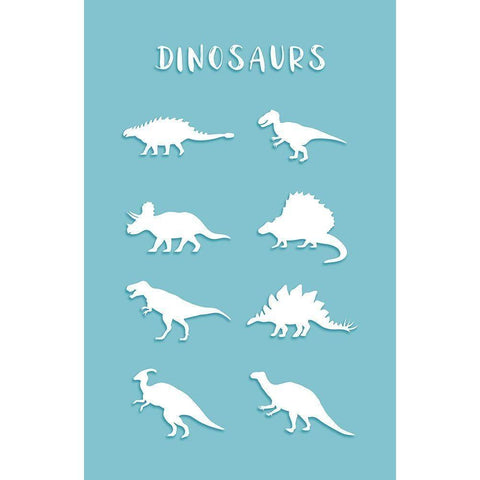 Dinosaurs Cyan Black Modern Wood Framed Art Print with Double Matting by Aesthete