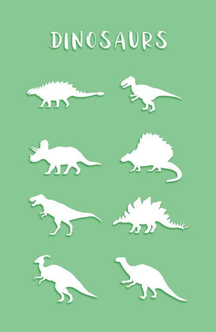 Dinosaurs Green White Modern Wood Framed Art Print with Double Matting by Aesthete