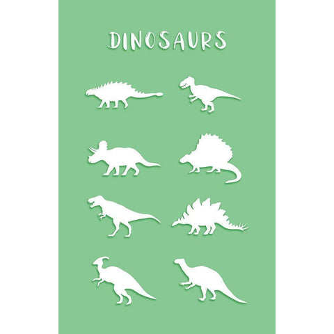 Dinosaurs Green Black Modern Wood Framed Art Print with Double Matting by Aesthete