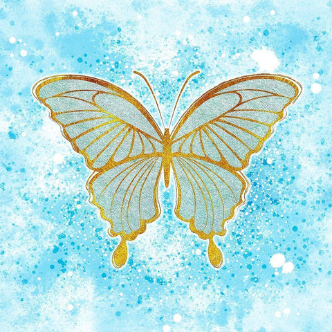 Butterfly Blue Gold Ornate Wood Framed Art Print with Double Matting by Aesthete