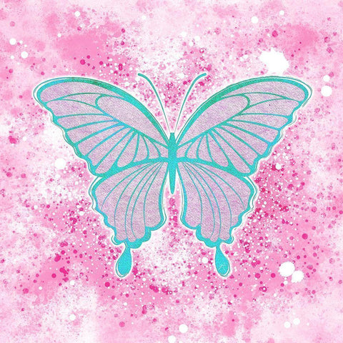 Butterfly Pink White Modern Wood Framed Art Print by Aesthete