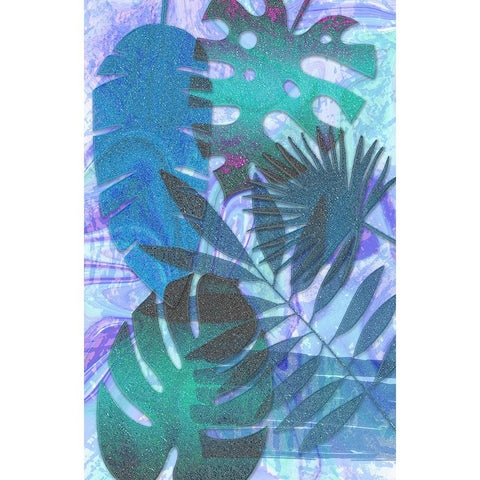 Blue Sparkly Tropics White Modern Wood Framed Art Print by Aesthete