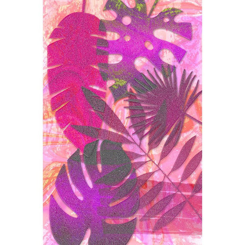 Pink Sparkly Tropics White Modern Wood Framed Art Print by Aesthete