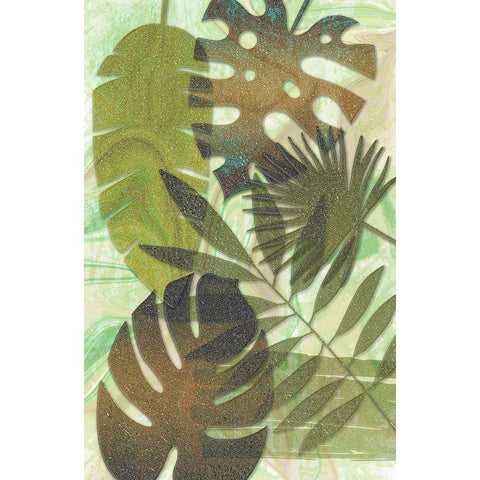 Green Sparkly Tropics White Modern Wood Framed Art Print by Aesthete