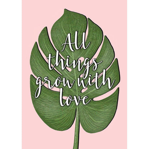 Tropical Leaf Grow Quote White Modern Wood Framed Art Print by Aesthete