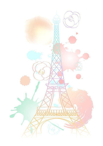 Pastel Eiffel Tower White Modern Wood Framed Art Print with Double Matting by Aesthete