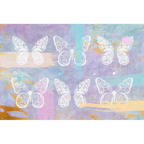 Purple Butterflies White Modern Wood Framed Art Print by Aesthete