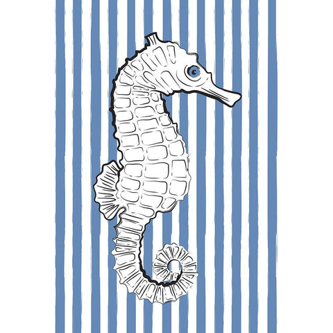 Blue Striped Sea Horse White Modern Wood Framed Art Print by Aesthete