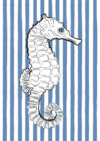 Blue Striped Sea Horse Black Ornate Wood Framed Art Print with Double Matting by Aesthete