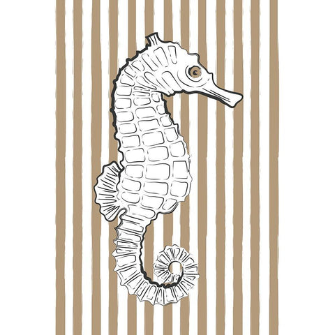 Brown Striped Sea Horse White Modern Wood Framed Art Print by Aesthete