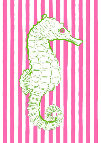 Pink Striped Sea Horse White Modern Wood Framed Art Print with Double Matting by Aesthete