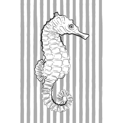 Grey Striped Sea Horse Gold Ornate Wood Framed Art Print with Double Matting by Aesthete