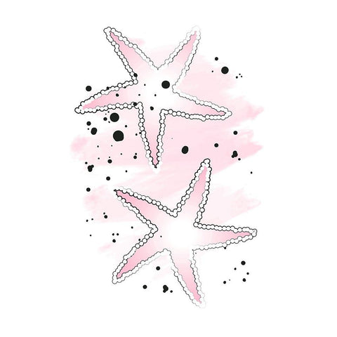 Pink Sea Stars Black Modern Wood Framed Art Print with Double Matting by Aesthete