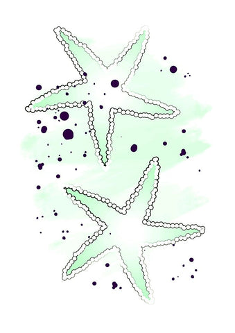 Green Sea Stars White Modern Wood Framed Art Print with Double Matting by Aesthete