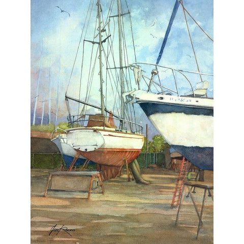Boatyard Black Modern Wood Framed Art Print with Double Matting by Rizzo, Gene