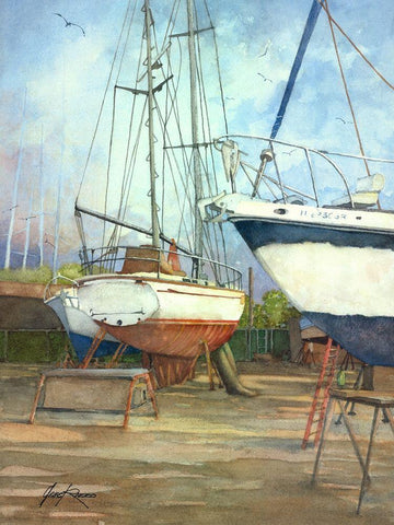 Boatyard White Modern Wood Framed Art Print with Double Matting by Rizzo, Gene