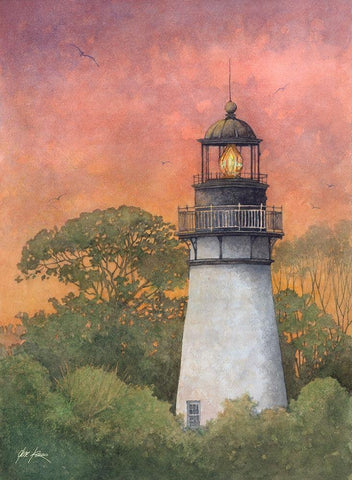 Amelia Island Lighthouse-2 Black Ornate Wood Framed Art Print with Double Matting by Rizzo, Gene