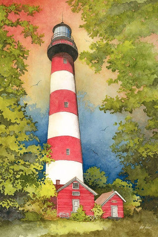 Assateague Lighthouse Black Ornate Wood Framed Art Print with Double Matting by Rizzo, Gene