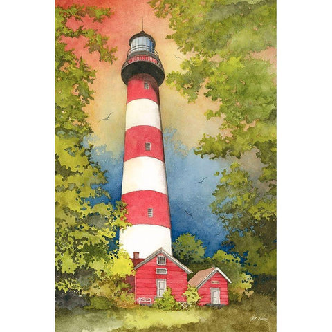 Assateague Lighthouse Gold Ornate Wood Framed Art Print with Double Matting by Rizzo, Gene