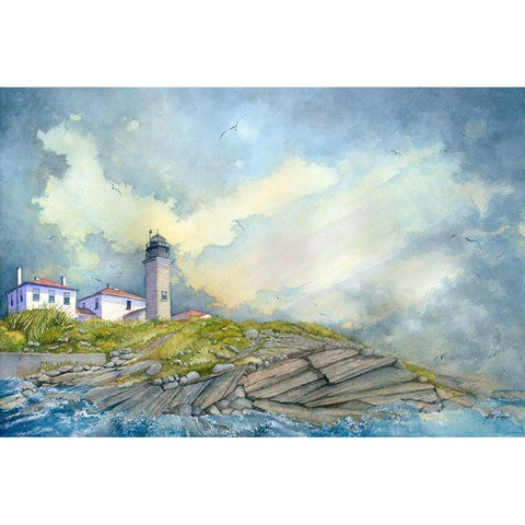 Beavertail Lighthouse - R.I. Gold Ornate Wood Framed Art Print with Double Matting by Rizzo, Gene