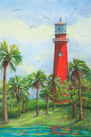 Jupiter Lighthouse-New - Fl. Black Ornate Wood Framed Art Print with Double Matting by Rizzo, Gene