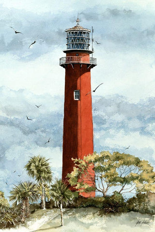 Jupiter Lighthouse-Old - Fl. Black Ornate Wood Framed Art Print with Double Matting by Rizzo, Gene