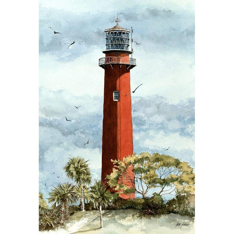 Jupiter Lighthouse-Old - Fl. White Modern Wood Framed Art Print by Rizzo, Gene