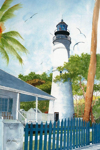 Key West Kighthouse - Fl. White Modern Wood Framed Art Print with Double Matting by Rizzo, Gene